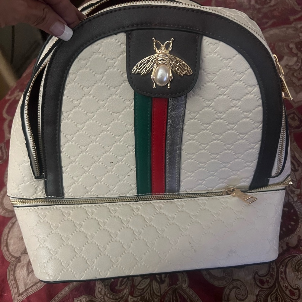 Elegant White and Black Women's Backpack